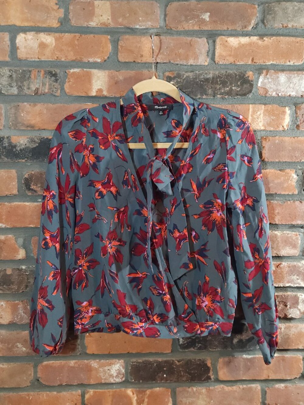Madewell Silk Tie-neck Wrap Top in Winter Orchid Feminine Moody Work Women's XS - Picture 6 of 11